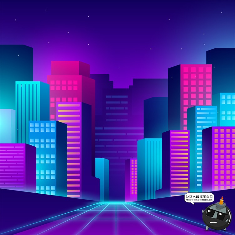 图片[44]-赛博朋克复古蒸汽波网格霓虹科技科幻未来城市街道AI矢量插画素材-设计猿