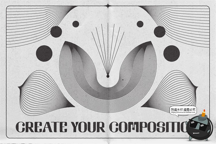 图片[1]-抽象艺术酸性几何波西米亚装饰线条PNG图案背景底纹AI矢量素材-设计猿