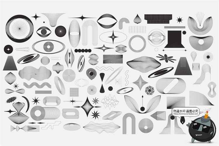 图片[4]-抽象艺术酸性几何波西米亚装饰线条PNG图案背景底纹AI矢量素材-设计猿