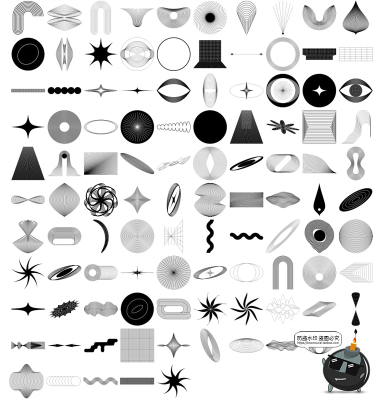 图片[5]-抽象艺术酸性几何波西米亚装饰线条PNG图案背景底纹AI矢量素材-设计猿