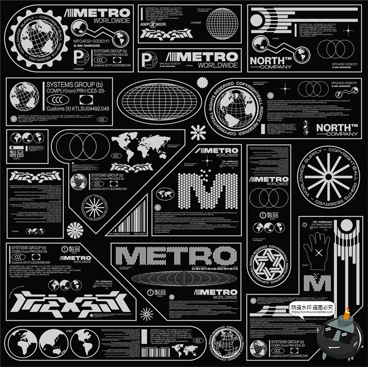 图片[1]-赛博朋克未来主义标签贴纸图形图标几何标注AI矢量PNG免抠素材-设计猿