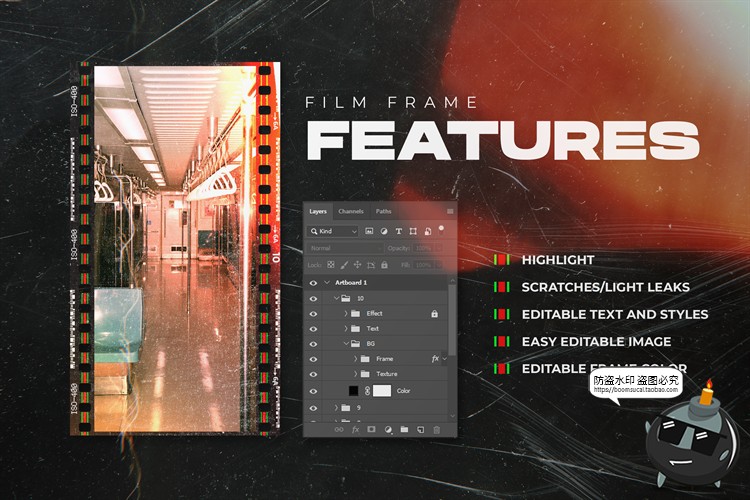 图片[12]-复古文艺胶卷做旧电影相框胶片边框PSD模板样机PNG免抠PS素材-设计猿
