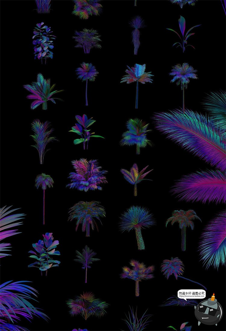 图片[2]-热带霓虹蒸汽波朋克炫彩树叶植物岩石创意抽象PNG免抠图片素材-设计猿