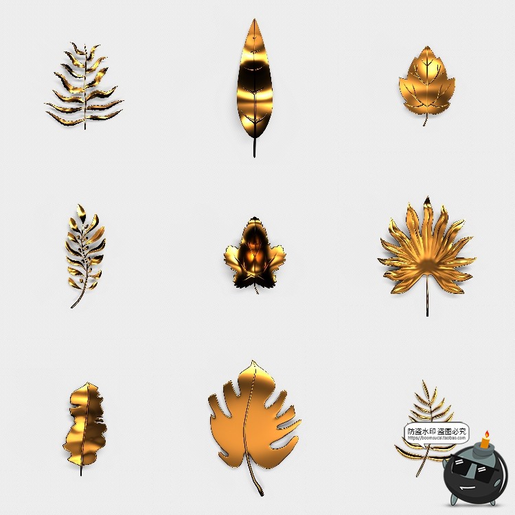 图片[3]-华丽黄金金属特效热带植物树叶树枝金色装饰元素PSD模板PS素材-设计猿