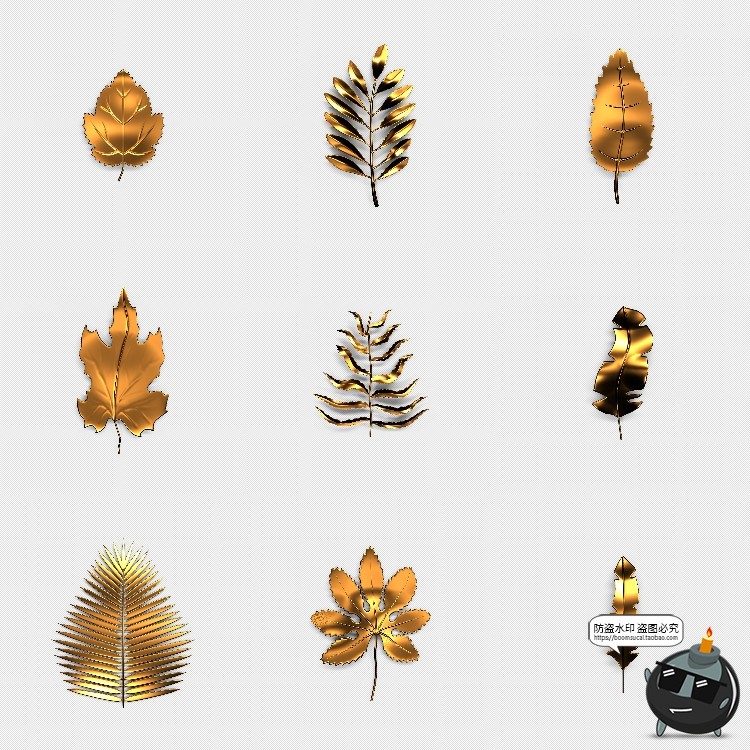 图片[4]-华丽黄金金属特效热带植物树叶树枝金色装饰元素PSD模板PS素材-设计猿