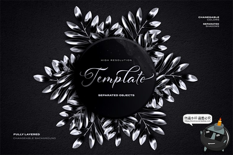 图片[7]-华丽黄金金属特效热带植物树叶树枝金色装饰元素PSD模板PS素材-设计猿