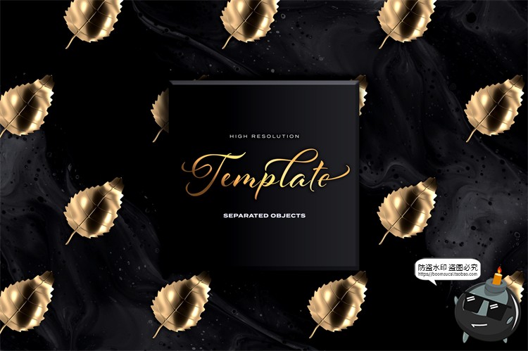 图片[11]-华丽黄金金属特效热带植物树叶树枝金色装饰元素PSD模板PS素材-设计猿