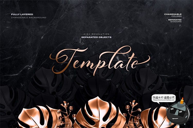 图片[12]-华丽黄金金属特效热带植物树叶树枝金色装饰元素PSD模板PS素材-设计猿