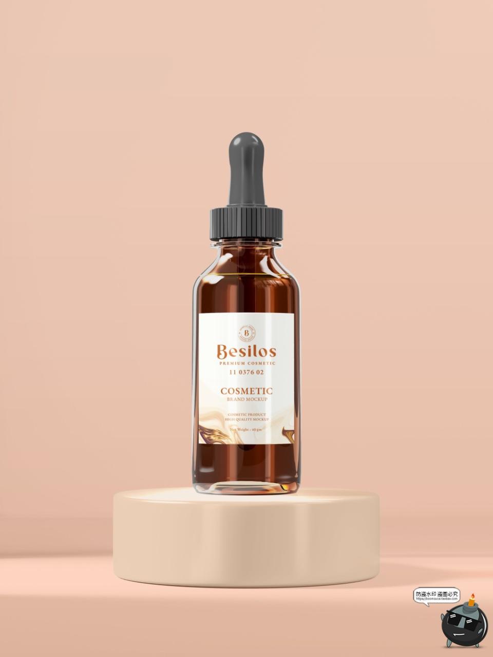 图片[1]-琥珀色化妆品护肤品精油精华滴管玻璃瓶子包装样机PSD模板PS素材-设计猿