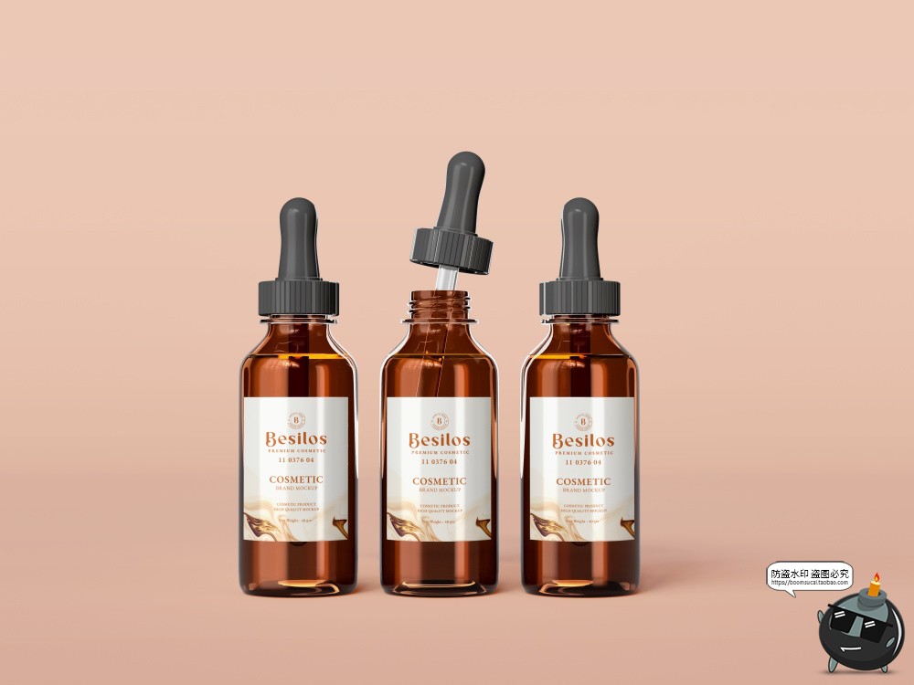 图片[3]-琥珀色化妆品护肤品精油精华滴管玻璃瓶子包装样机PSD模板PS素材-设计猿