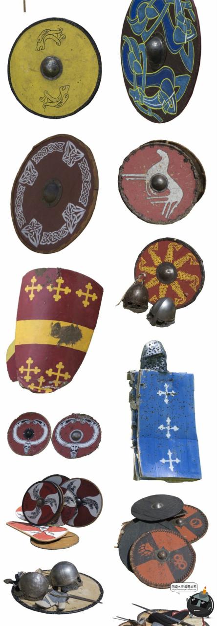 图片[2]-中世纪营地场景帐篷盾牌铁头盔复古装饰元素后期合成PNG免抠素材-设计猿