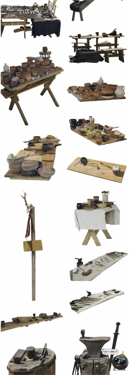 图片[4]-中世纪营地场景帐篷盾牌铁头盔复古装饰元素后期合成PNG免抠素材-设计猿