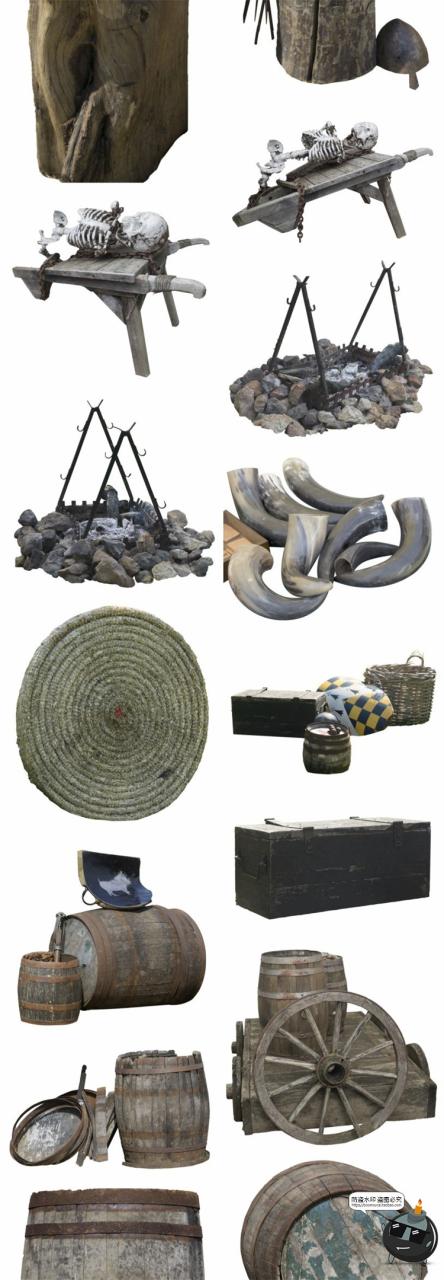 图片[5]-中世纪营地场景帐篷盾牌铁头盔复古装饰元素后期合成PNG免抠素材-设计猿