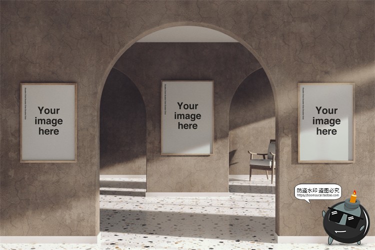 图片[1]-光影文艺弧形拱形画廊展览场景艺术海报贴图样机PSD模板PS素材-设计猿