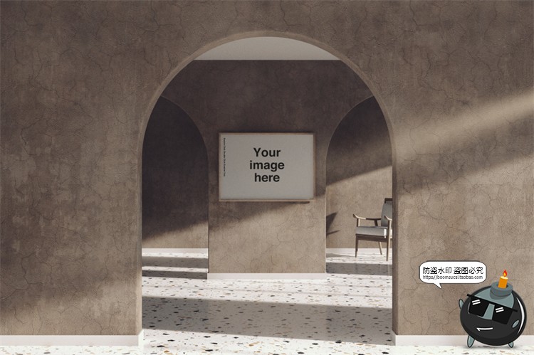 图片[2]-光影文艺弧形拱形画廊展览场景艺术海报贴图样机PSD模板PS素材-设计猿