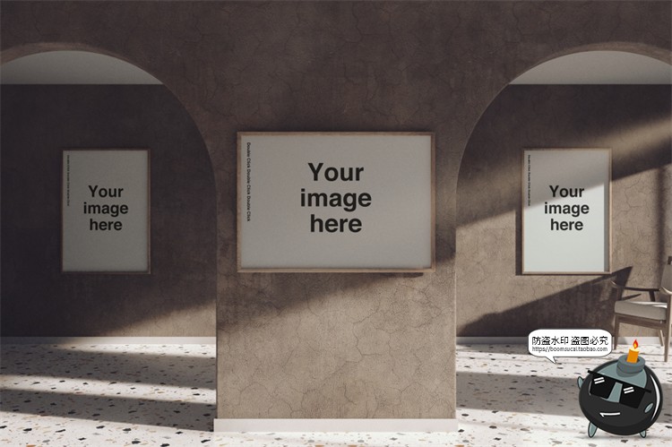 图片[3]-光影文艺弧形拱形画廊展览场景艺术海报贴图样机PSD模板PS素材-设计猿