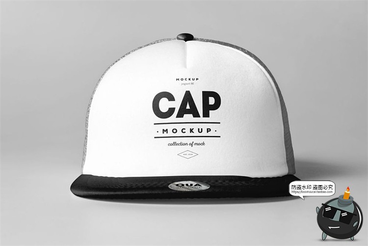 图片[1]-平檐网眼帽子街舞棒球帽logo印花图案白膜贴图PSD样机模板PS素材-设计猿