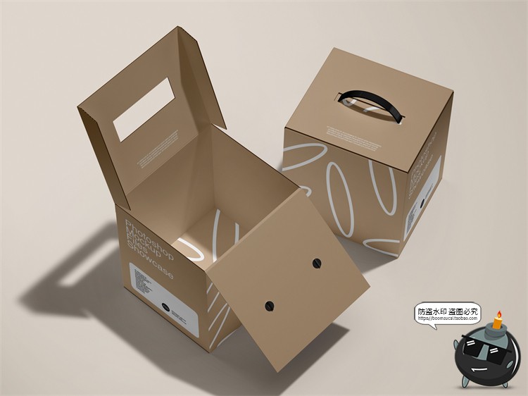 图片[4]-牛皮纸正方形手提纸箱产品包装纸盒贴图样机展示PSD模板PS素材-设计猿