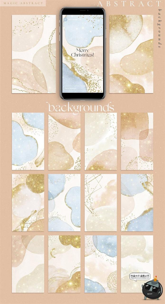 图片[1]-现代抽象艺术水彩风金粉梦幻轻奢包装PNG装饰背景底纹图片JPG素材-设计猿
