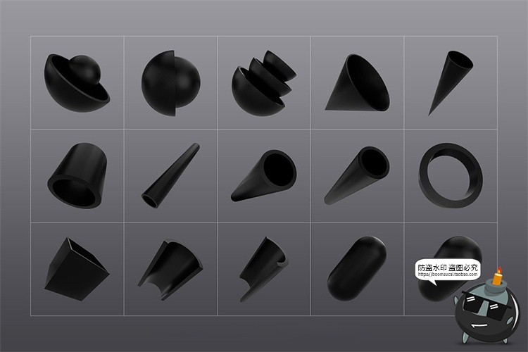 图片[1]-暗黑色主视觉图形3D立体高清抽象扭曲艺术几何PNG免抠图片素材-设计猿