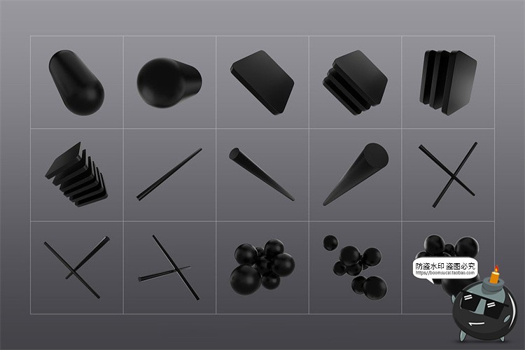 图片[2]-暗黑色主视觉图形3D立体高清抽象扭曲艺术几何PNG免抠图片素材-设计猿