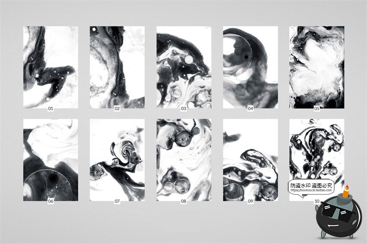 图片[1]-抽象艺术绘画水墨黑白彩色液体晕染颜料装饰海报背景JPG图片素材-设计猿