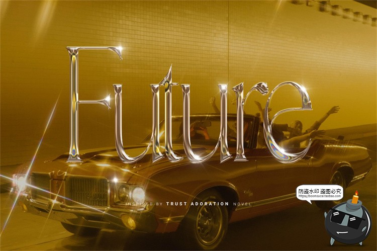 图片[1]-酸性镀铬抽象艺术形状透明3D金属机能文字特效字PSD模板样机素材-设计猿