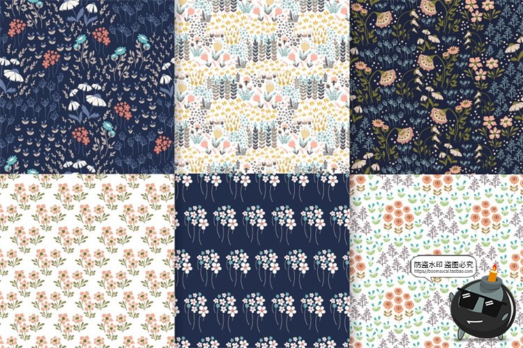 图片[2]-清新文艺小碎花植物绿叶图案印花平铺无缝背景底纹AI矢量PNG素材-设计猿