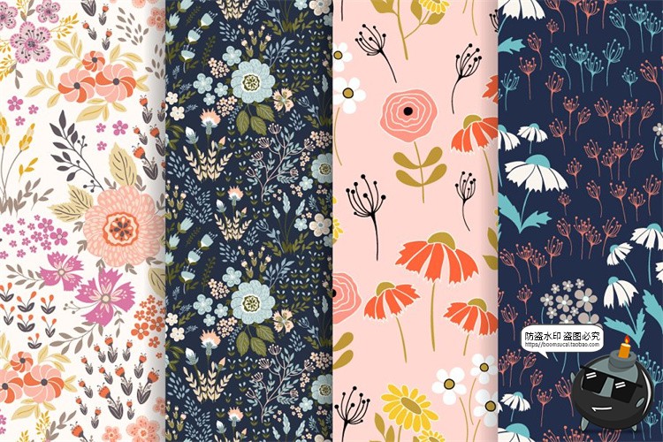 图片[3]-清新文艺小碎花植物绿叶图案印花平铺无缝背景底纹AI矢量PNG素材-设计猿