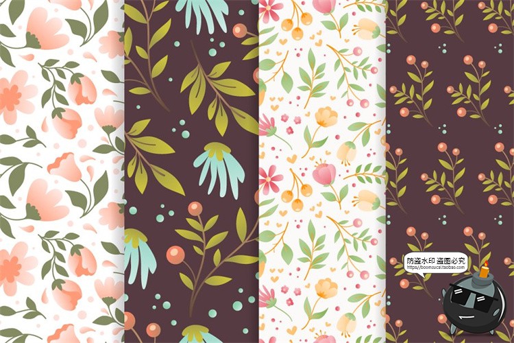 图片[9]-清新文艺小碎花植物绿叶图案印花平铺无缝背景底纹AI矢量PNG素材-设计猿