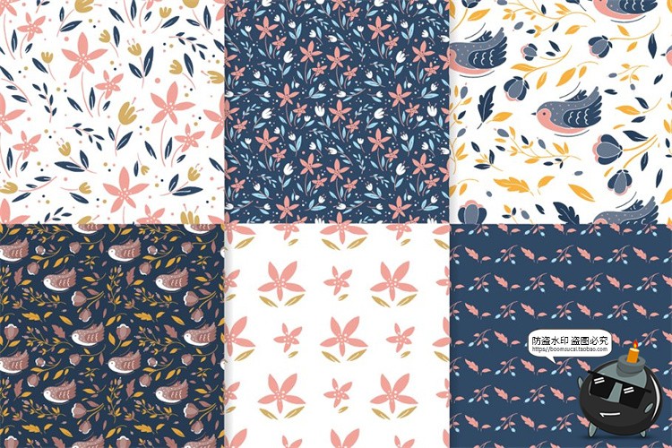 图片[10]-清新文艺小碎花植物绿叶图案印花平铺无缝背景底纹AI矢量PNG素材-设计猿