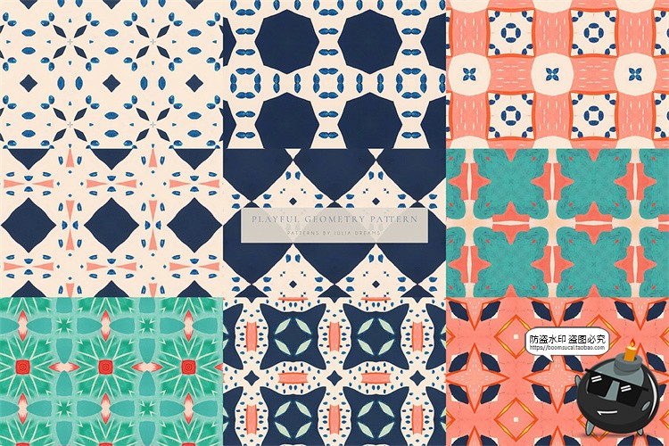 图片[1]-复古俏皮眼花缭乱重复图形无缝平铺几何图案底纹背景JPG图片素材-设计猿