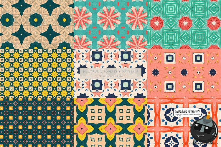 图片[2]-复古俏皮眼花缭乱重复图形无缝平铺几何图案底纹背景JPG图片素材-设计猿
