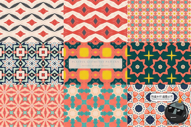 图片[4]-复古俏皮眼花缭乱重复图形无缝平铺几何图案底纹背景JPG图片素材-设计猿