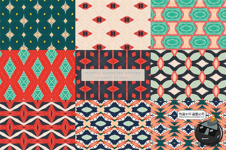 图片[6]-复古俏皮眼花缭乱重复图形无缝平铺几何图案底纹背景JPG图片素材-设计猿