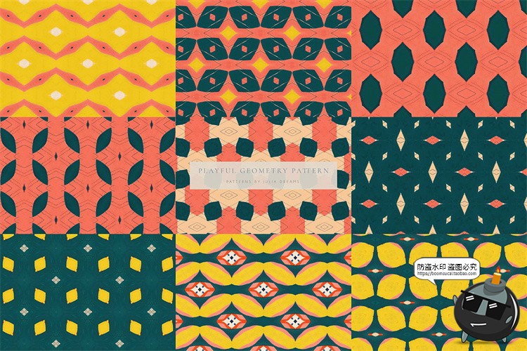 图片[7]-复古俏皮眼花缭乱重复图形无缝平铺几何图案底纹背景JPG图片素材-设计猿