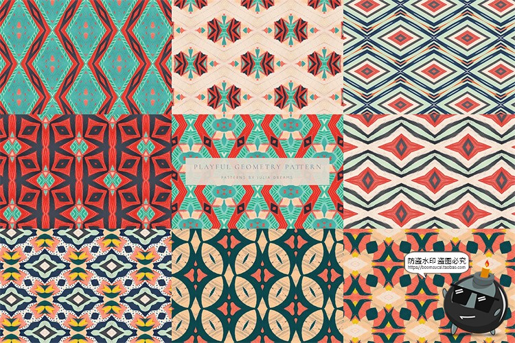 图片[9]-复古俏皮眼花缭乱重复图形无缝平铺几何图案底纹背景JPG图片素材-设计猿