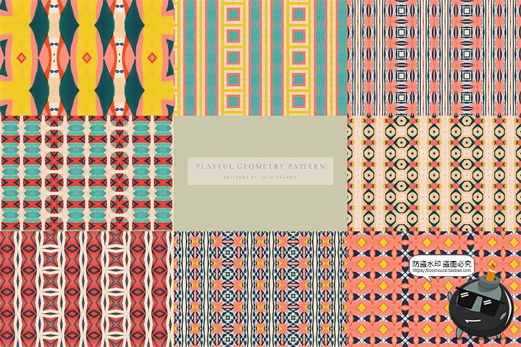 图片[13]-复古俏皮眼花缭乱重复图形无缝平铺几何图案底纹背景JPG图片素材-设计猿