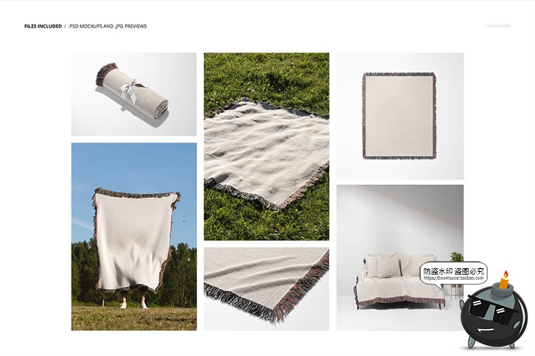 图片[1]-流苏毛毯挂毯盖毯地垫地毯提花针织编织机织毯子样机PSD模板素材-设计猿