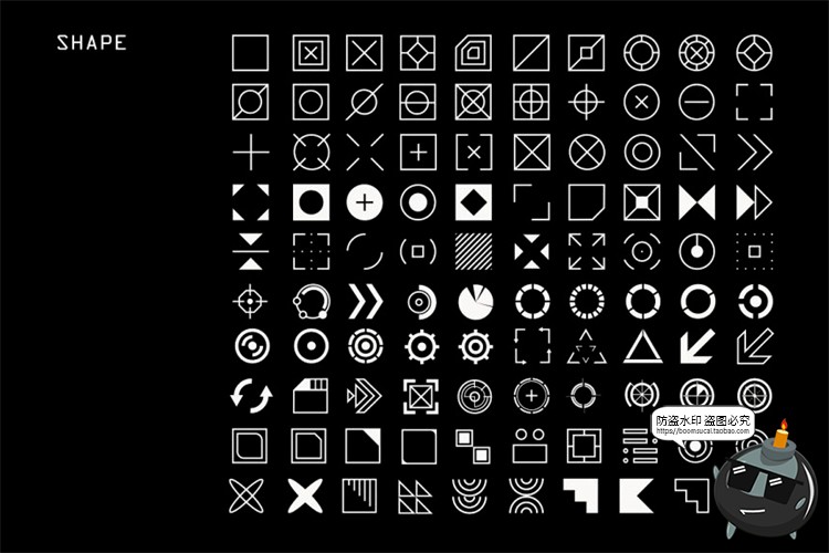 图片[1]-科技感科幻机能赛博HUD元素边框装饰符号图形AI矢量PNG免抠素材-设计猿