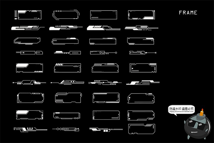 图片[2]-科技感科幻机能赛博HUD元素边框装饰符号图形AI矢量PNG免抠素材-设计猿