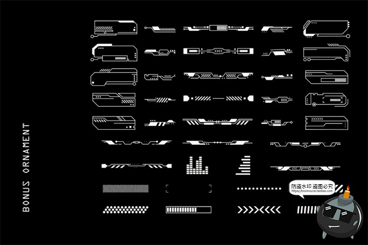 图片[4]-科技感科幻机能赛博HUD元素边框装饰符号图形AI矢量PNG免抠素材-设计猿