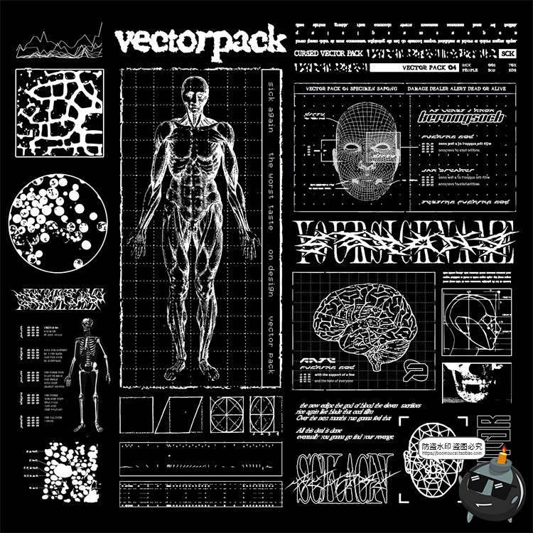 图片[1]-暗黑废土酸性机能风赛博朋克HUD科技元素图案AI矢量PSD模板PS素材-设计猿