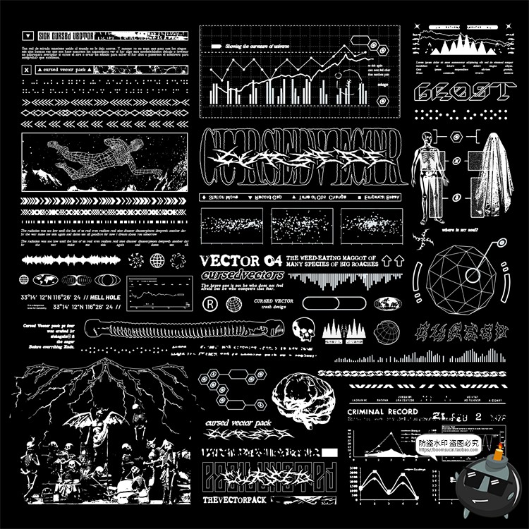 图片[2]-暗黑废土酸性机能风赛博朋克HUD科技元素图案AI矢量PSD模板PS素材-设计猿