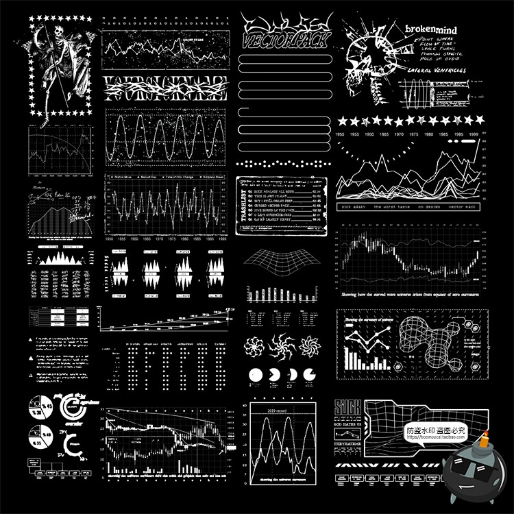 图片[4]-暗黑废土酸性机能风赛博朋克HUD科技元素图案AI矢量PSD模板PS素材-设计猿