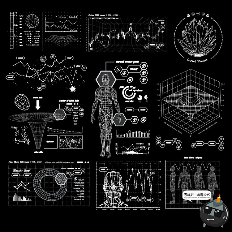 图片[5]-暗黑废土酸性机能风赛博朋克HUD科技元素图案AI矢量PSD模板PS素材-设计猿