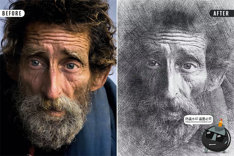 图片[2]-黑白素描碳素笔铅笔画写实后期效果特效智能样机PSD模板PS素材-设计猿