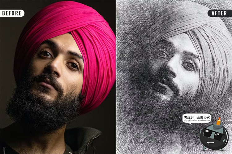 图片[3]-黑白素描碳素笔铅笔画写实后期效果特效智能样机PSD模板PS素材-设计猿