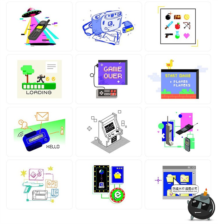 图片[4]-90年代潮流复古怀旧数码科技PC电脑像素画插图插画AI矢量PNG素材-设计猿