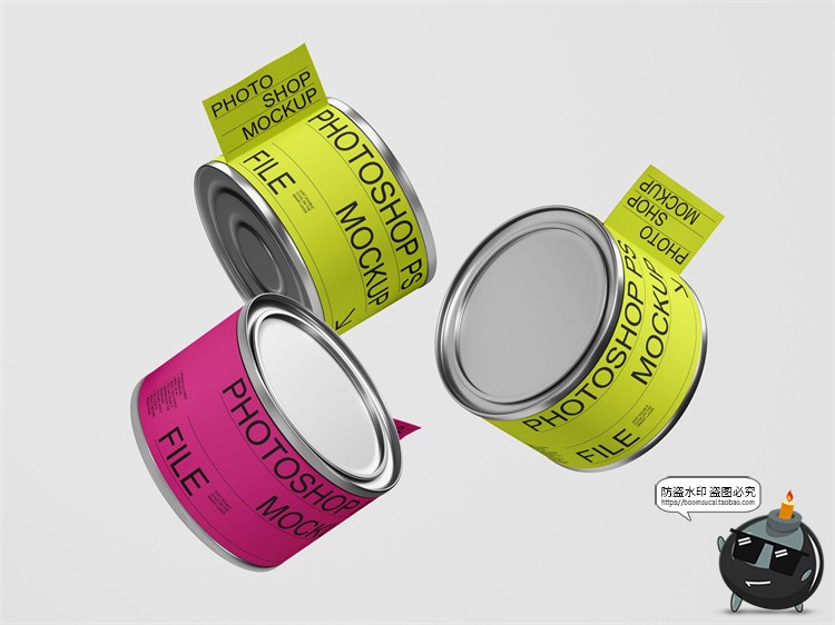 图片[2]-金属质感油漆罐包装罐头宠物猫狗罐头标签展示样机PSD模板PS素材-设计猿